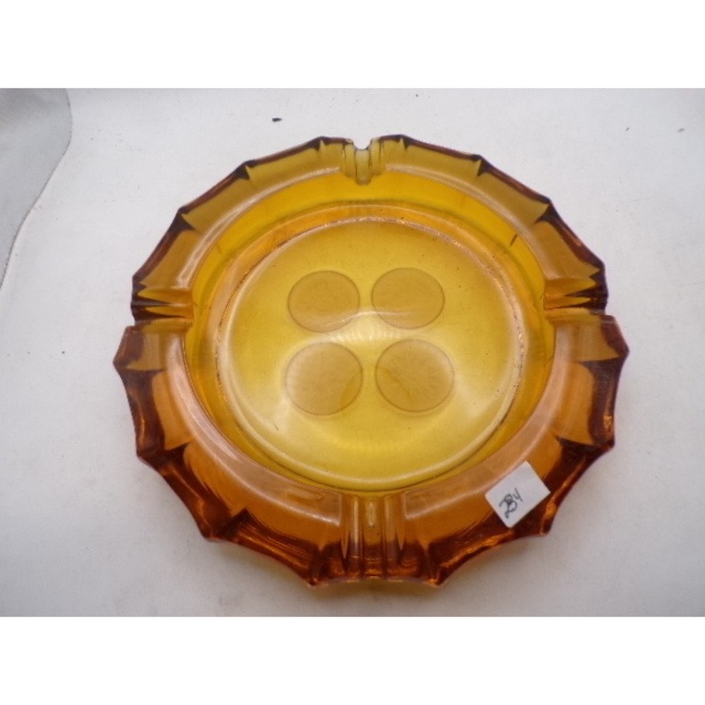 Vintage Amber Fostoria Glass Ashtray MCM Coin Dot Round 6.25 inch Retro